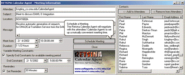 Distributed Agent-Mediated Meeting Scehduling using the Retsina Calendar Agent